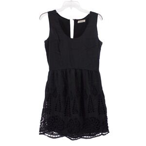 Cluny Anthropologie Dress Womens Black Eyelet Lace Silk Blend Preppy Coastal LBD